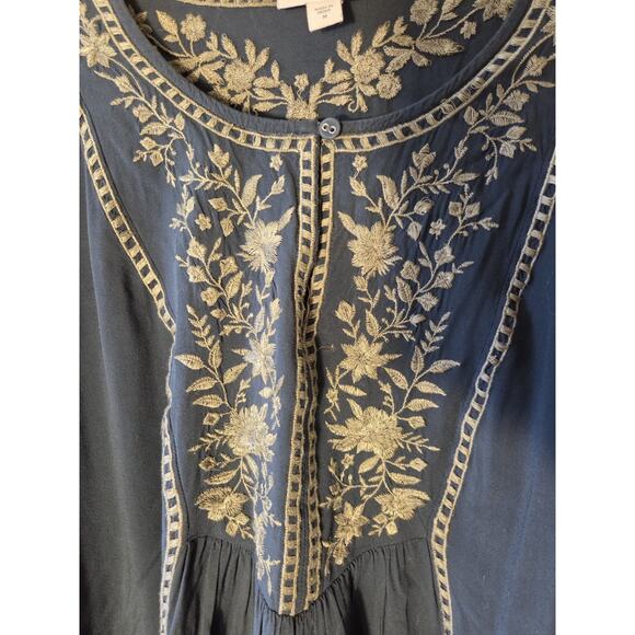 J. Jill Blouse Womens Sz M Teal Blue Boho Embroidered Peasant Long Sleeve Top - Picture 2 of 8